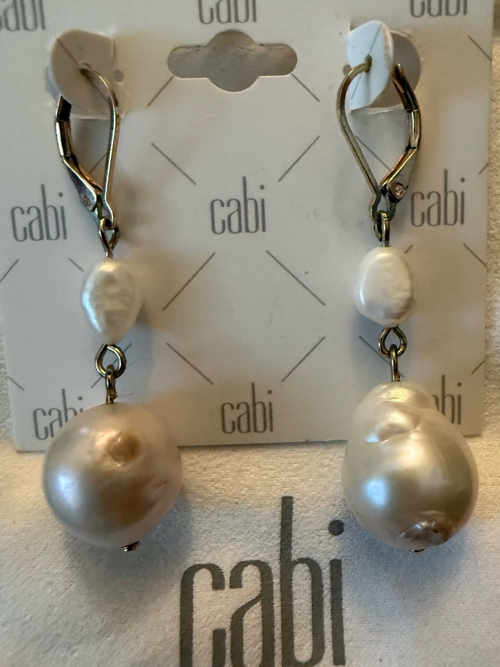 CAbi Cream Pearl Double-Drop Earrings with Lever Backs